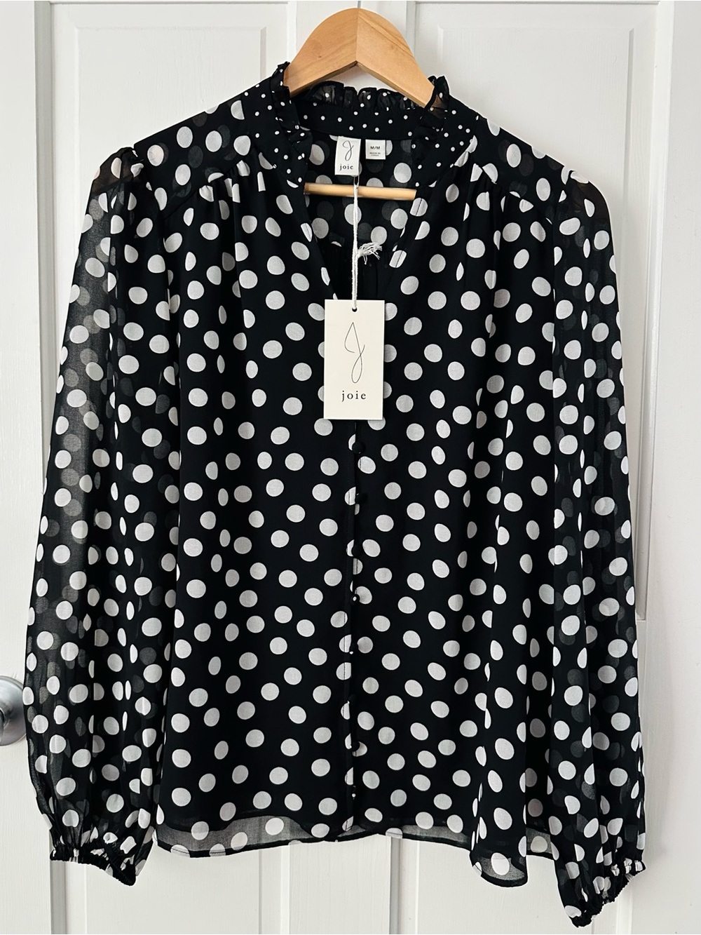 NEW! Joie Black & White Polka Dot Blouse Workwear Size M